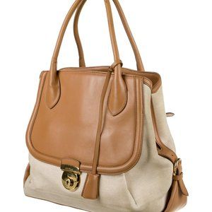 Salvatore Ferragamo Leather Trimmed Canvas Shoulder Bag